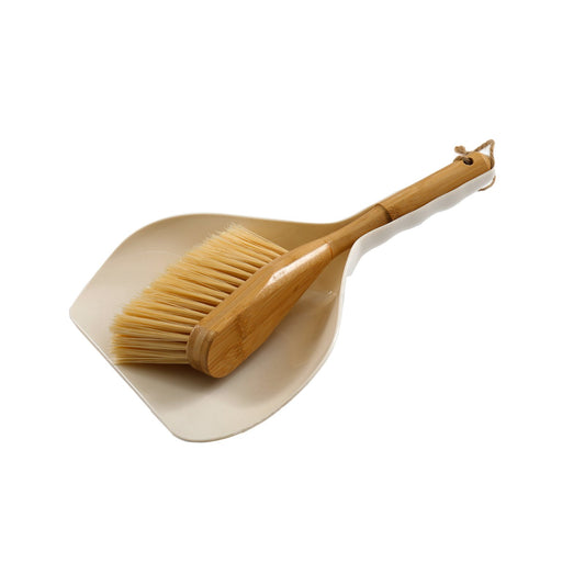 Cream Dustpan & Bamboo Wooden Brush S-KG2032