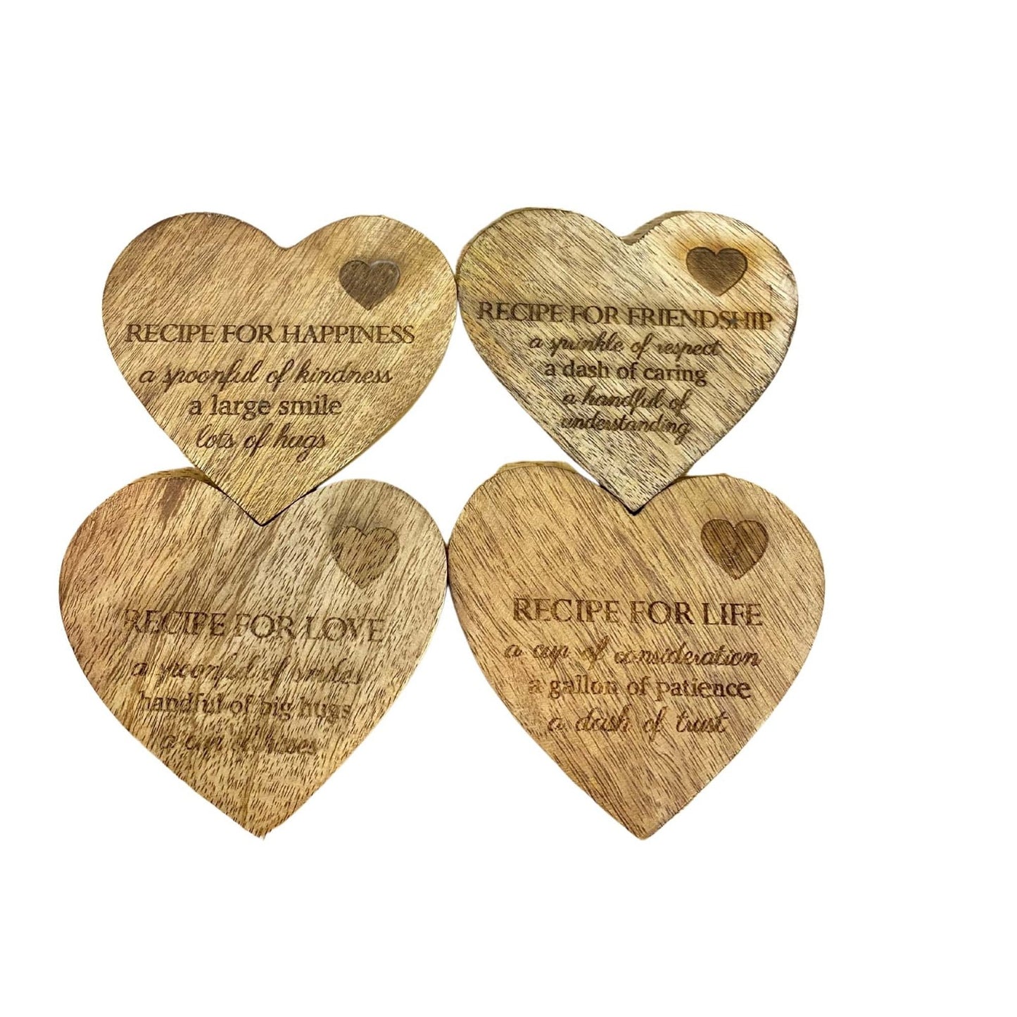 Set of 4 Wooden Heart Shaped Coasters S-KG2048