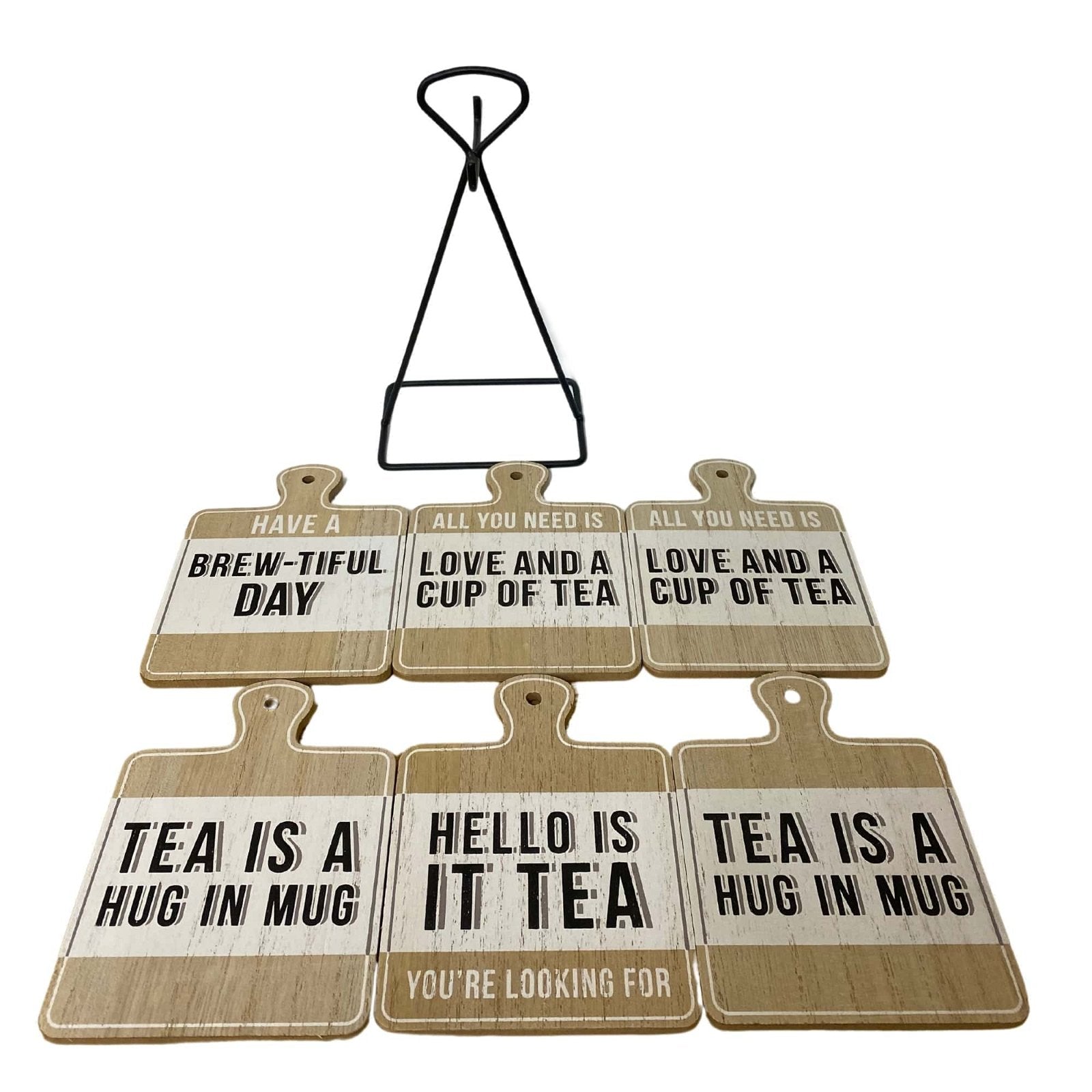 Set of Six Tea Slogan Coasters On Metal Stand S-KG2061-T