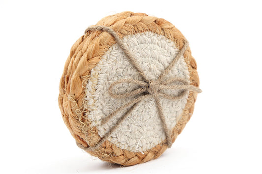 Set of Four Braided Round Jute and Cream Coaster S-KG2106