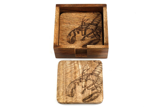 Set Of Four Wooden Engraved Lobster Coasters S-KG3024