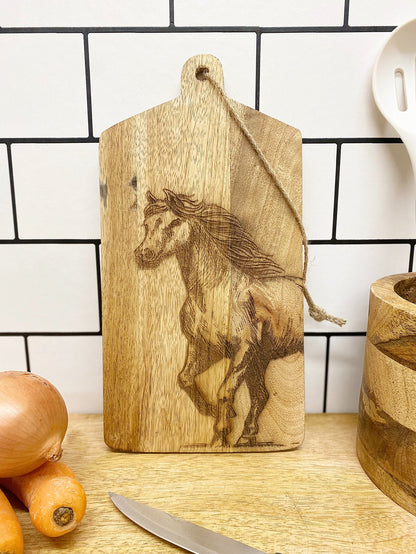 Horse Engraved Wooden Cheese Board S-KG3037