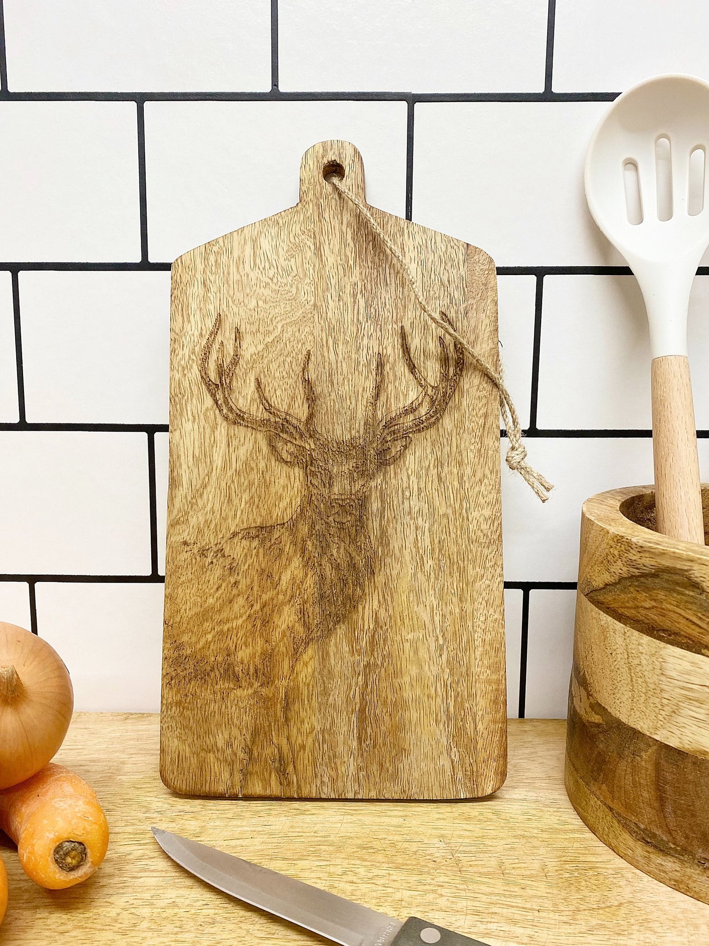 Stag Engraved Wooden Cheese Board S-KG3038