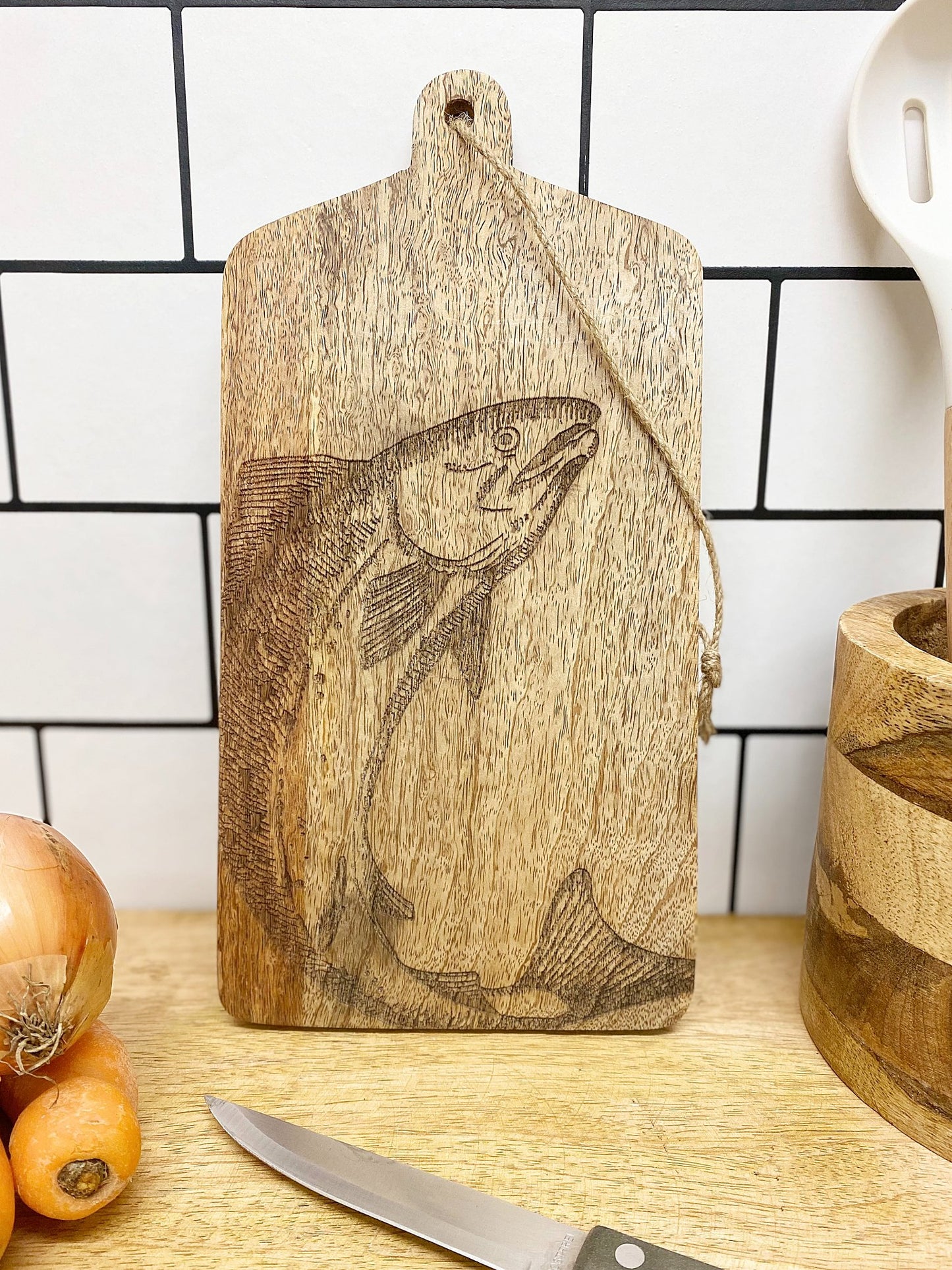 Salmon Engraved Wooden Cheese Board S-KG3041