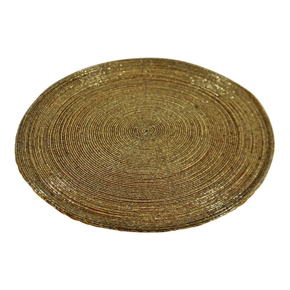 Set of 4 Gold Glass Beaded, Circular Placemats, 30x30cm S-KI6731