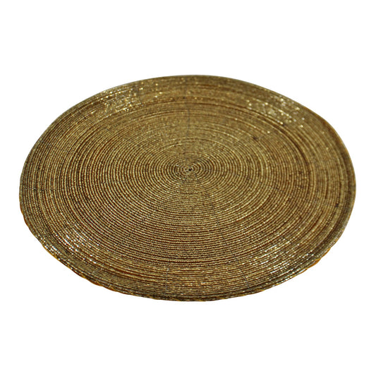 Set of 4 Gold Glass Beaded, Circular Placemats, 30x30cm S-KI6731