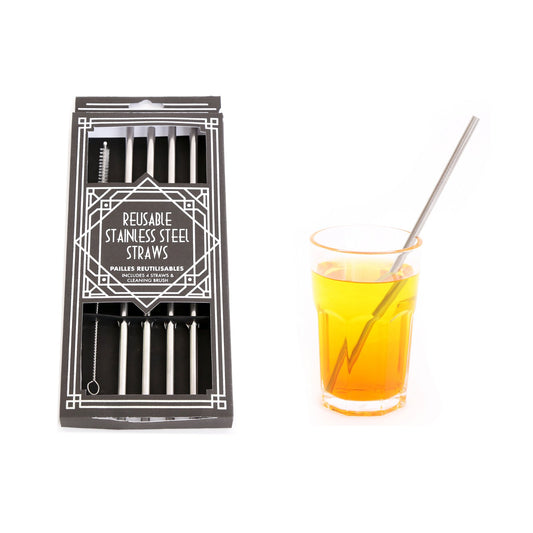 Set of Four Reusable Stainless Straws with Cleaning Brush S-KI6852A