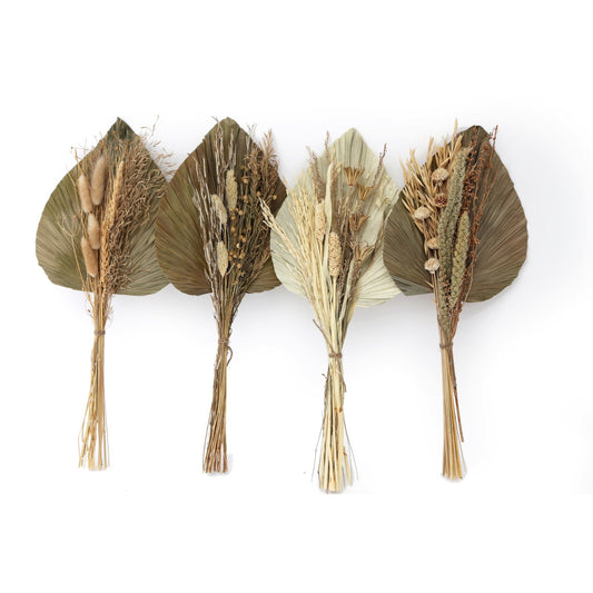 Set of Four Bouquets of Dried Grasses with Long Palm Spear S-NI1091