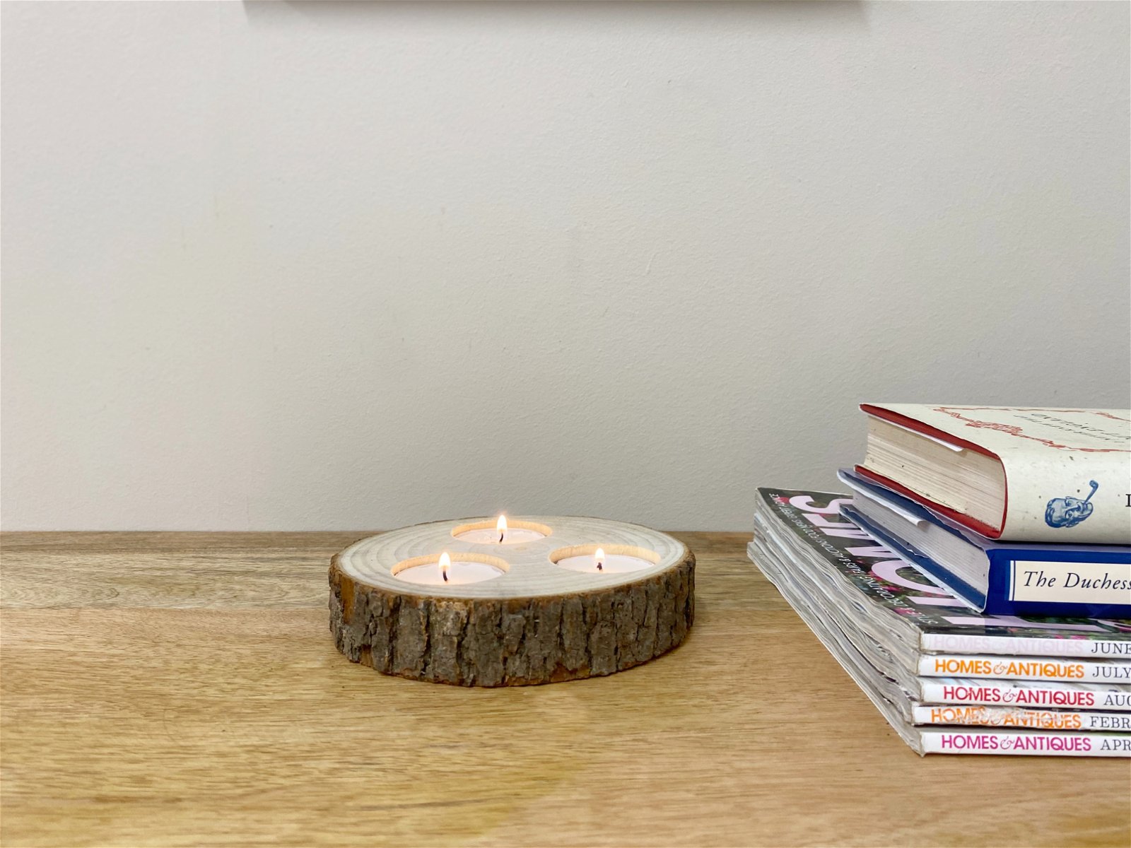 Wooden Triple Tealight Holder with Bark Detail S-NI2025