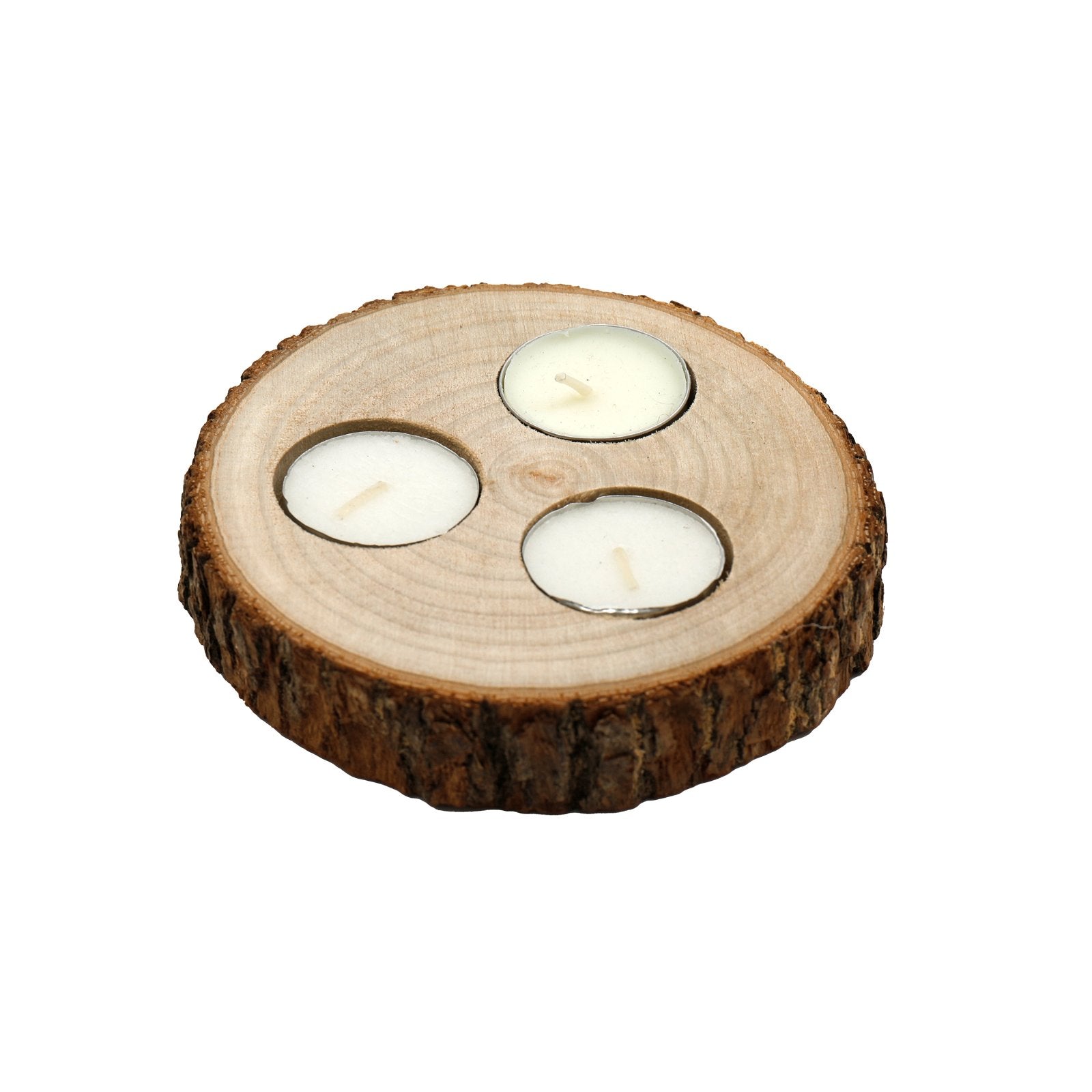 Wooden Triple Tealight Holder with Bark Detail S-NI2025