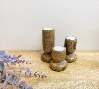 Set of Three Wooden Candlestick or Tea Light Holders S-NI8911