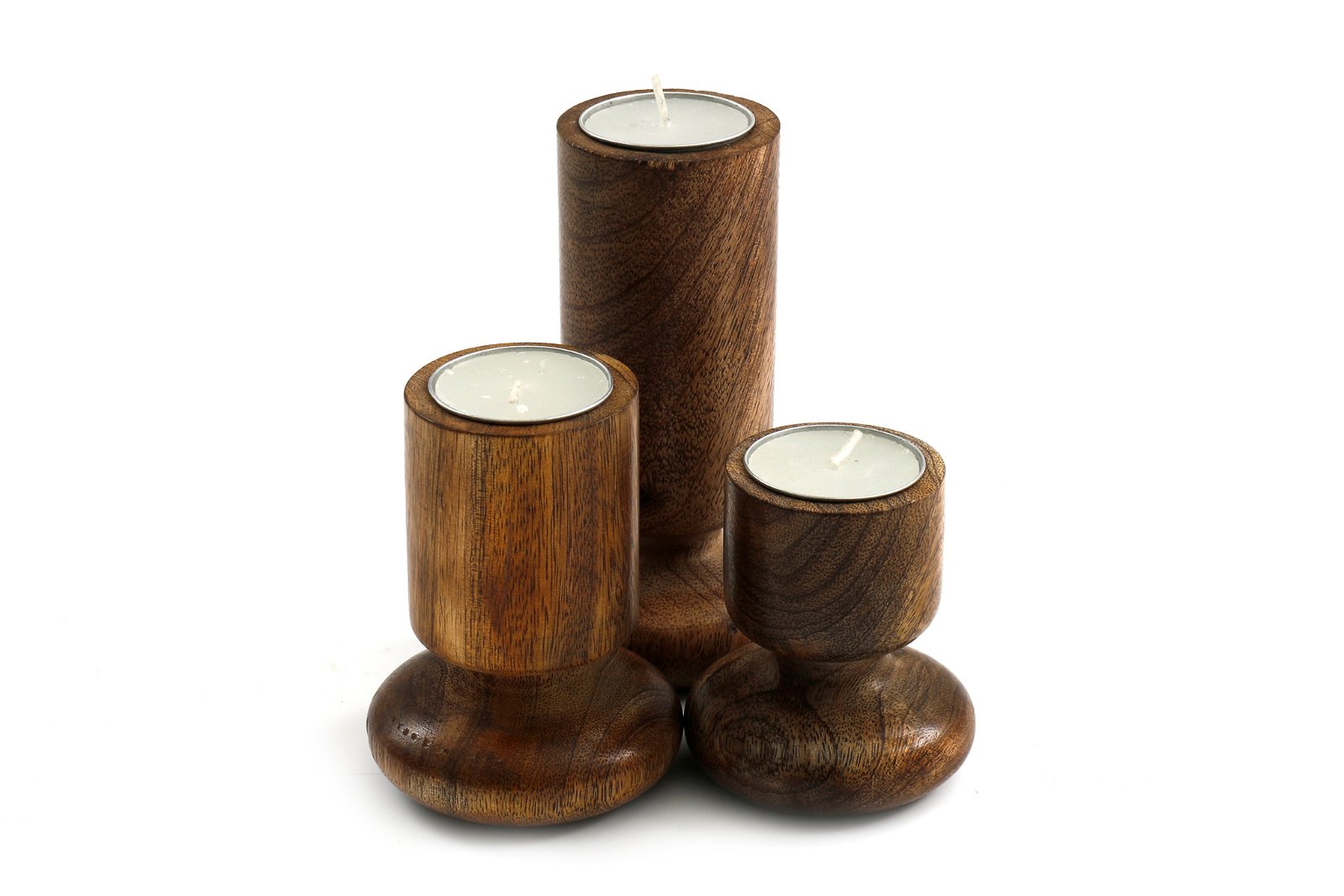 Set of Three Wooden Candlestick or Tea Light Holders S-NI8911