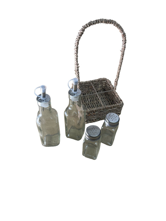 Oils and Cruet Set With Seagrass Holder 30cm S-OL0259