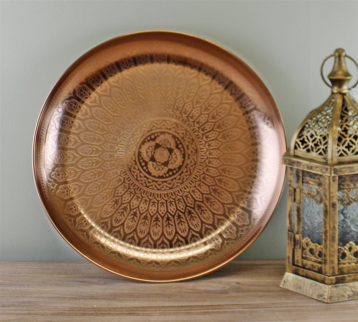 Decorative Copper Metal Tray With Etched Design S-OR1517