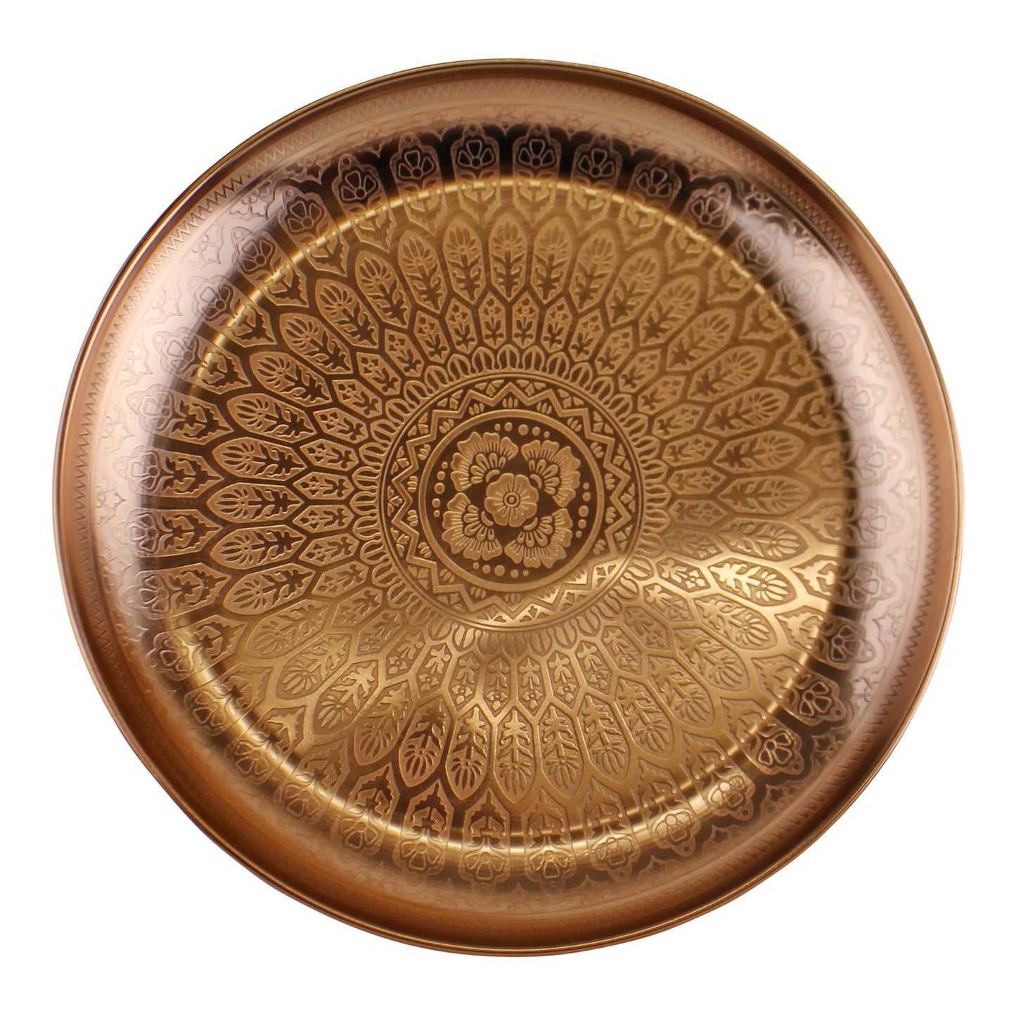 Decorative Copper Metal Tray With Etched Design S-OR1517