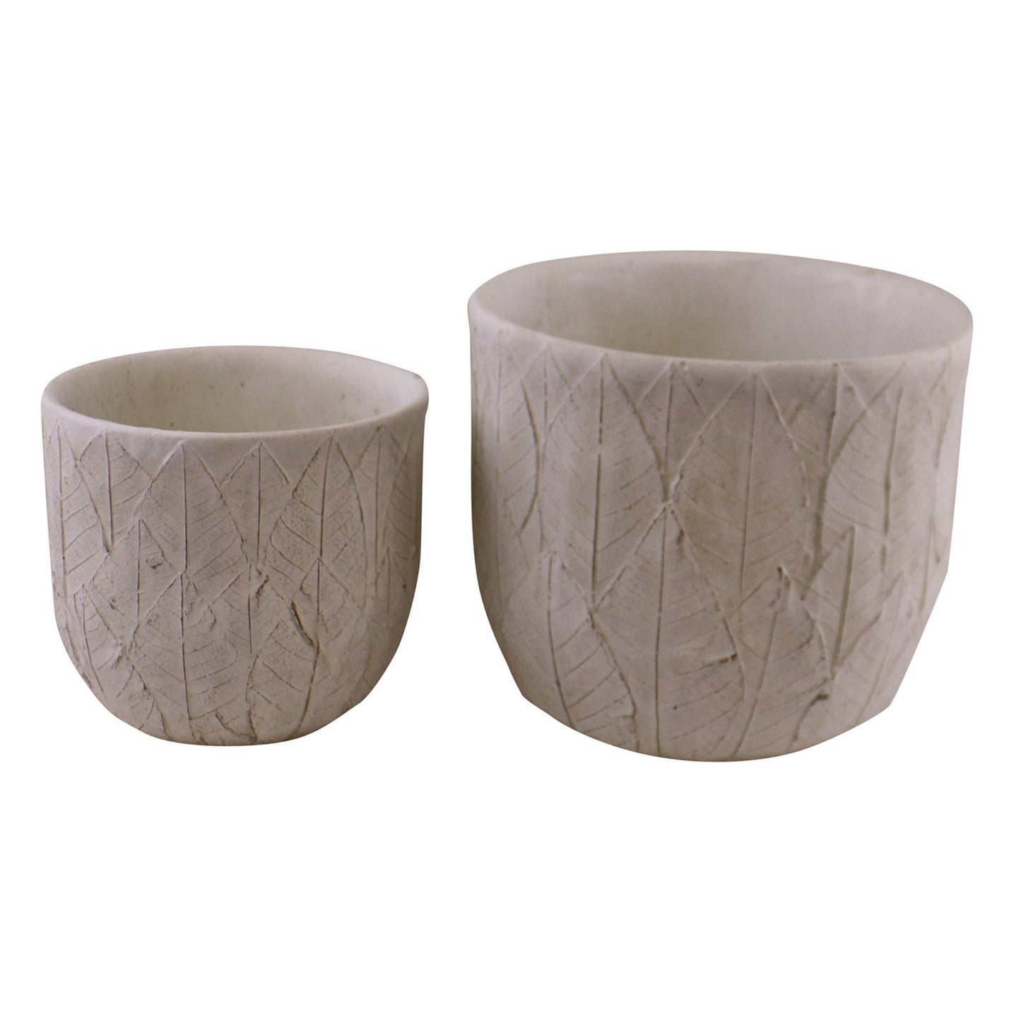 Set of 2 Cement Embossed Leaf Planters S-OR1622