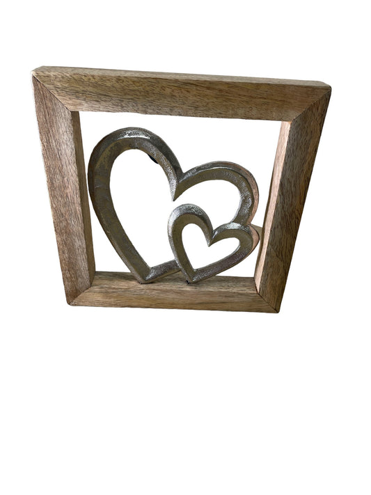 Wooden Framed Metal Hearts, 20cm S-OR2216