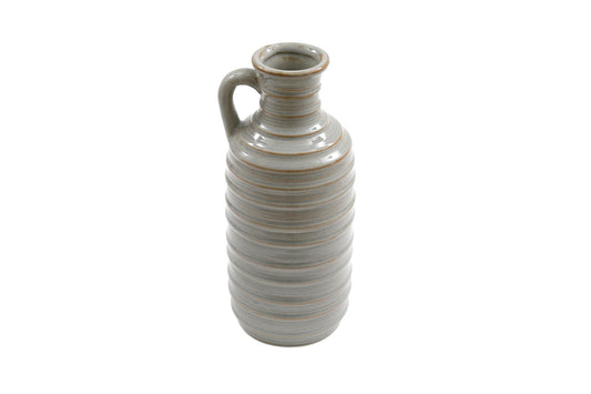 Ceramic Grey Ribbed Vase With Handle 27cm S-OR6190