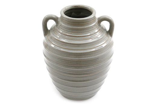 Ceramic Grey Ribbed Vase With Handles 25cm S-OR6191