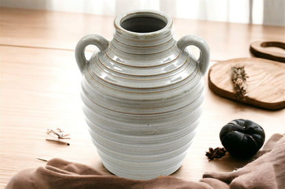 Ceramic Grey Ribbed Vase With Handles 20cm S-OR6192