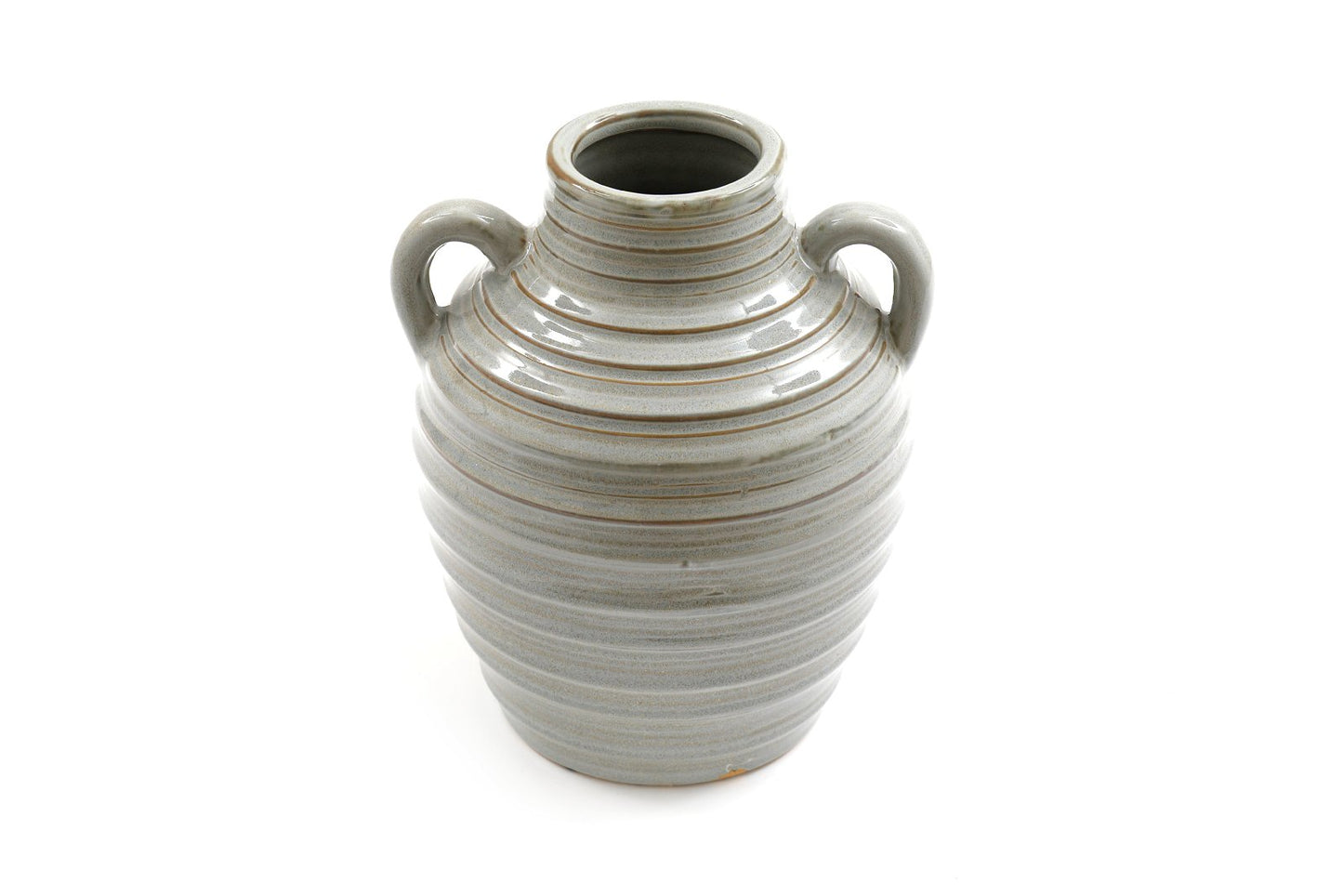 Ceramic Grey Ribbed Vase With Handles 20cm S-OR6192