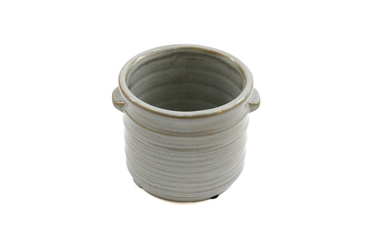 Ceramic Grey Ribbed Planter With Handles 12.5cm S-OR6195