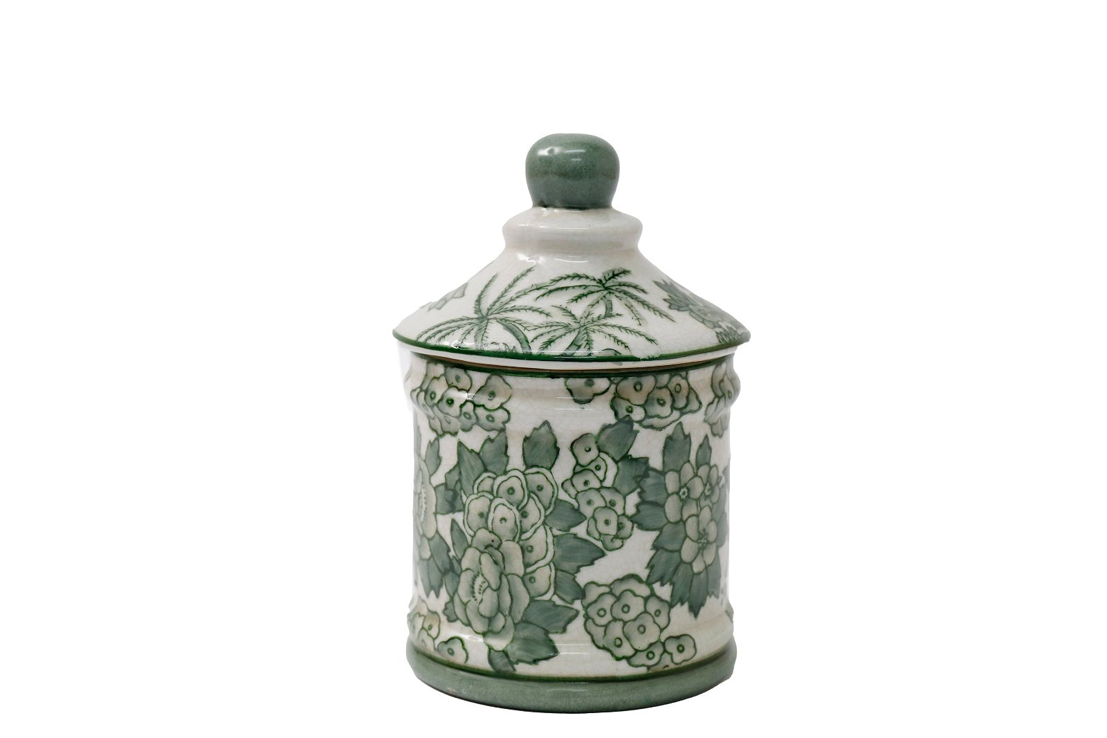 Ceramic Green Parrot Palm Willow Urn Jar With Lid 16cm S-OR6497