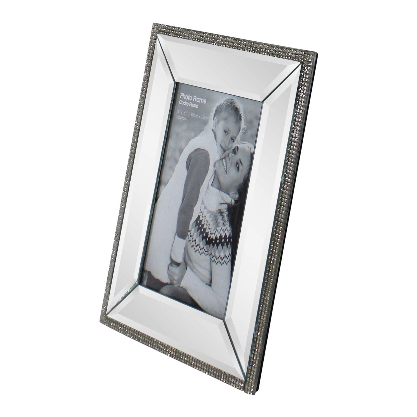 4 x 6 Mirrored Freestanding Photo Frame With Crystal Detail S-PH2145