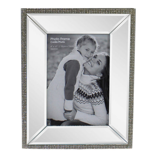 4 x 6 Mirrored Freestanding Photo Frame With Crystal Detail S-PH2145