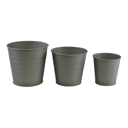 Set of 3 Round Metal Planters, Green S-PS0086-A