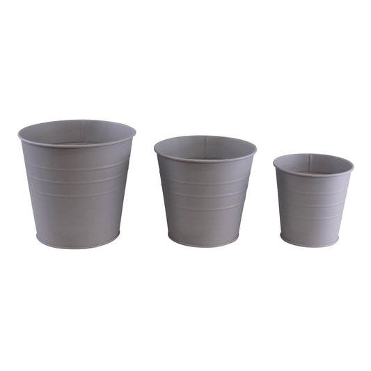 Set of 3 Round Metal Planters, Grey S-PS0086-B