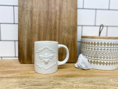 Cream Ceramic Embossed Bee Mug S-TJBE35