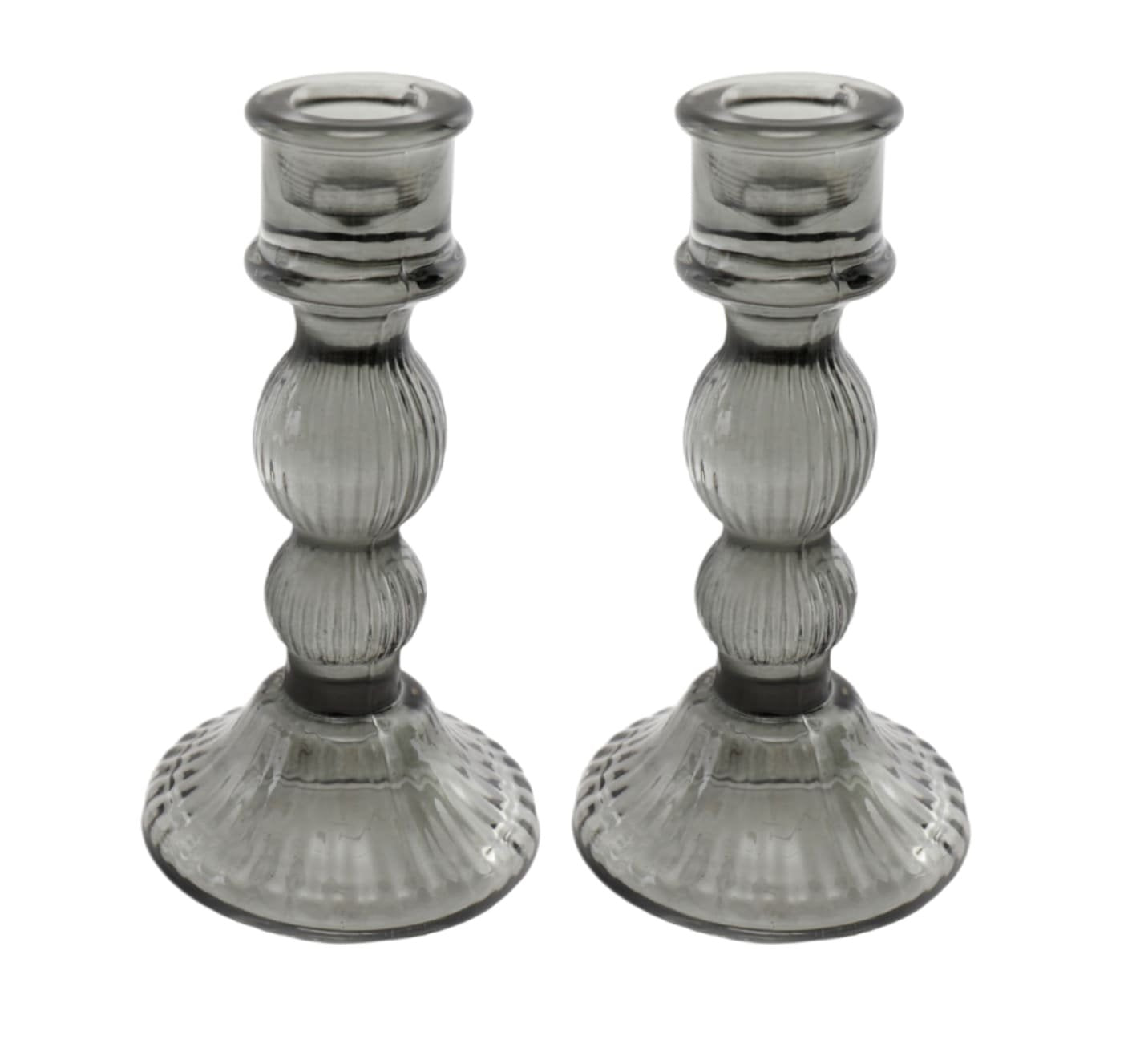 Pair of Glass Taper Candle Holders Black S-TJBH120-B