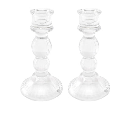 Pair of Glass Taper Candle Holders Clear S-TJBH120-C