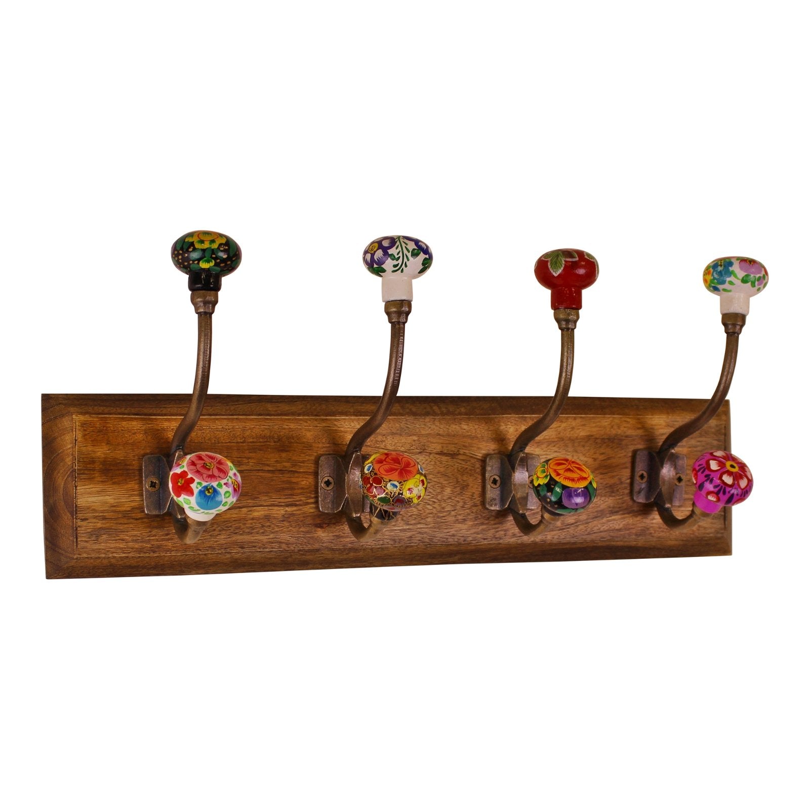 Mexican Floral Ceramic Hooks on Wooden Base S-TJNM0023