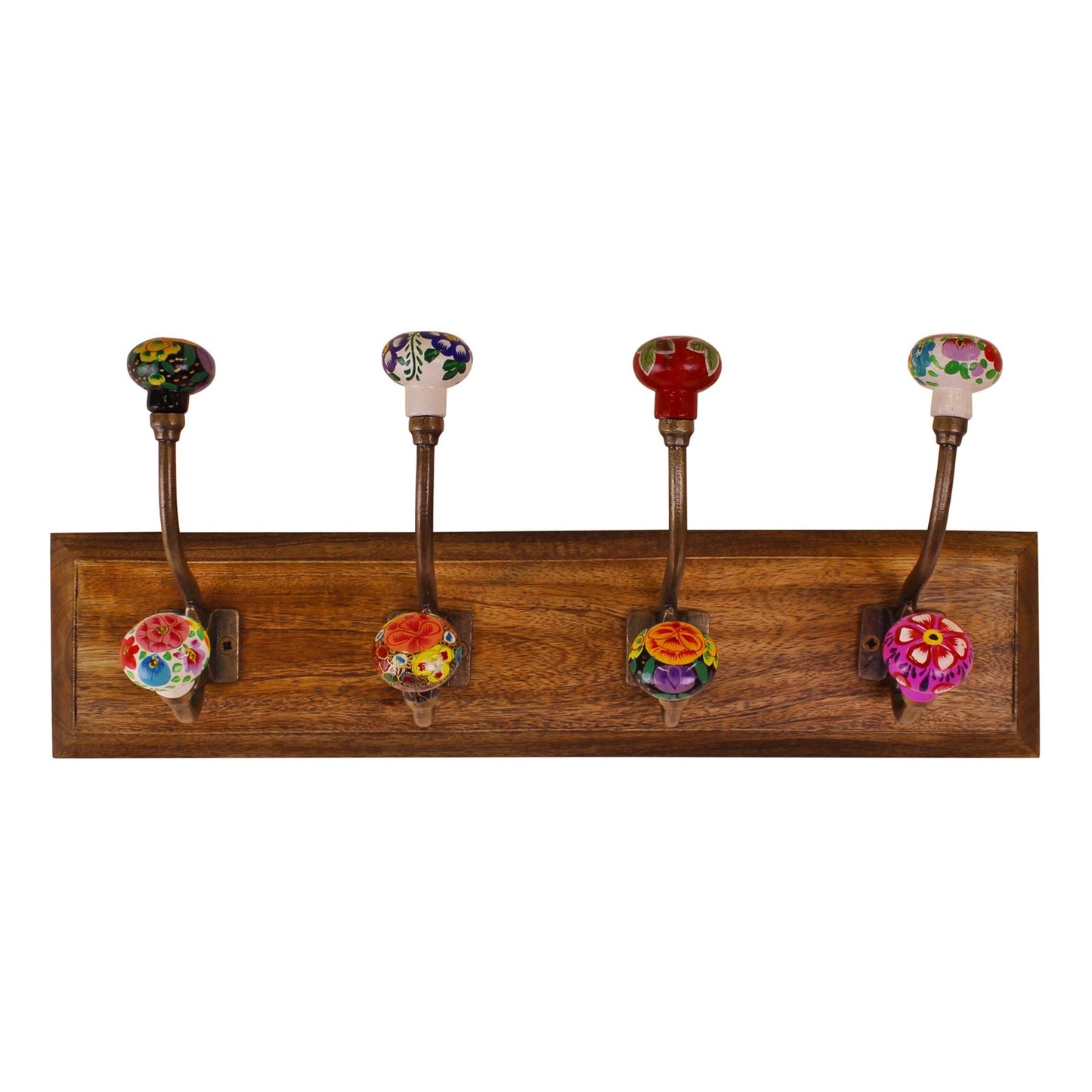 Mexican Floral Ceramic Hooks on Wooden Base S-TJNM0023