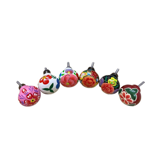 Set of Six Floral painted Drawer Knobs S-TJNM0024