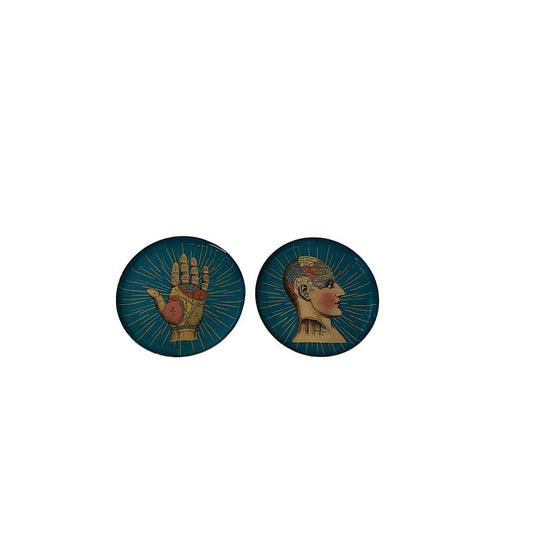 Set of Two Metal Palm and Phrenology Head Round Coasters S-TJP0040