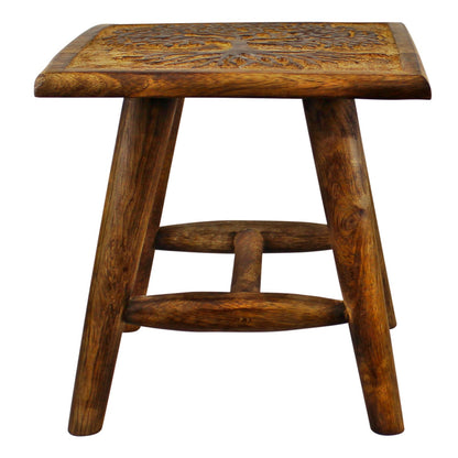 Tree of Life Hand Carved Stool, 25cm S-TL0024