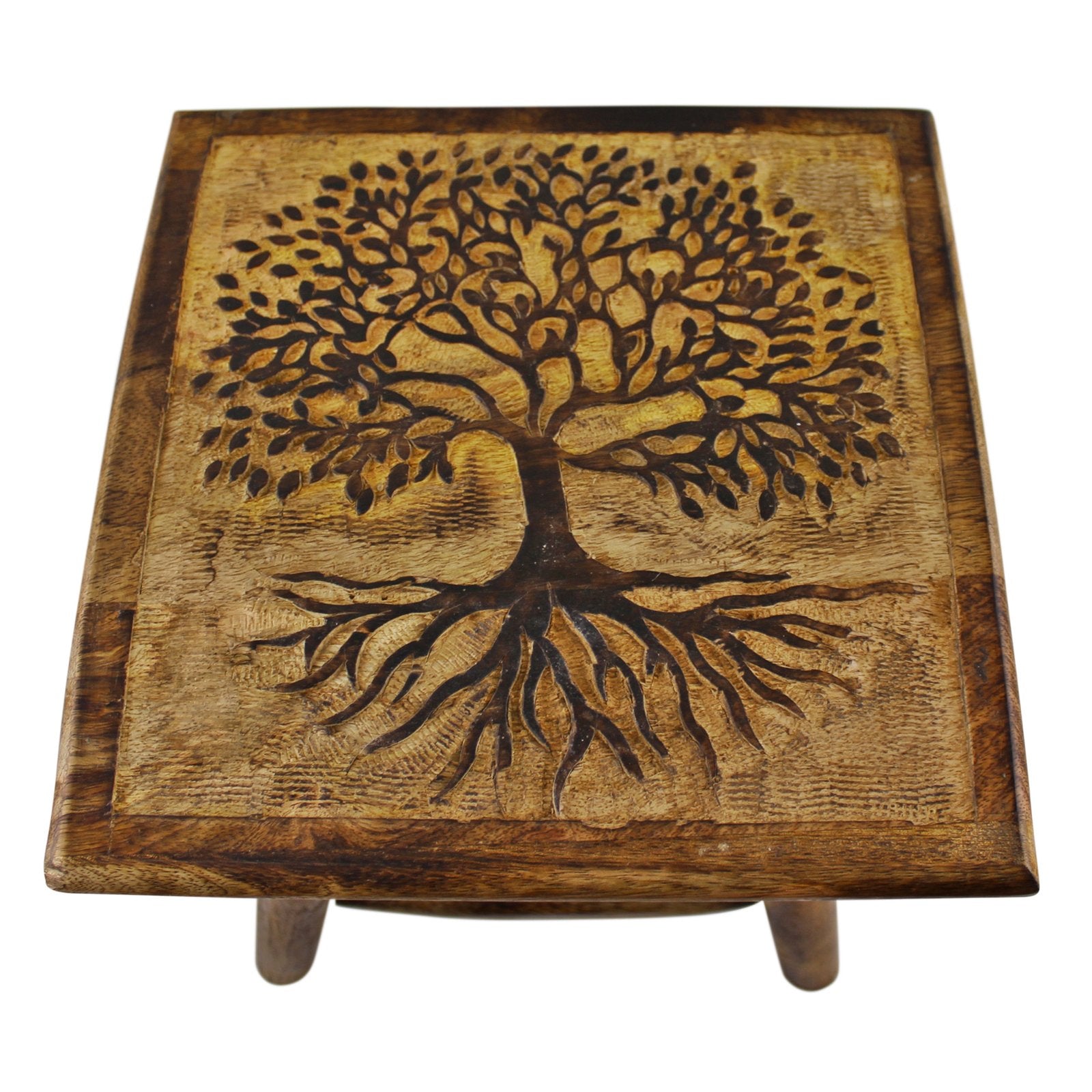 Tree of Life Hand Carved Stool, 25cm S-TL0024