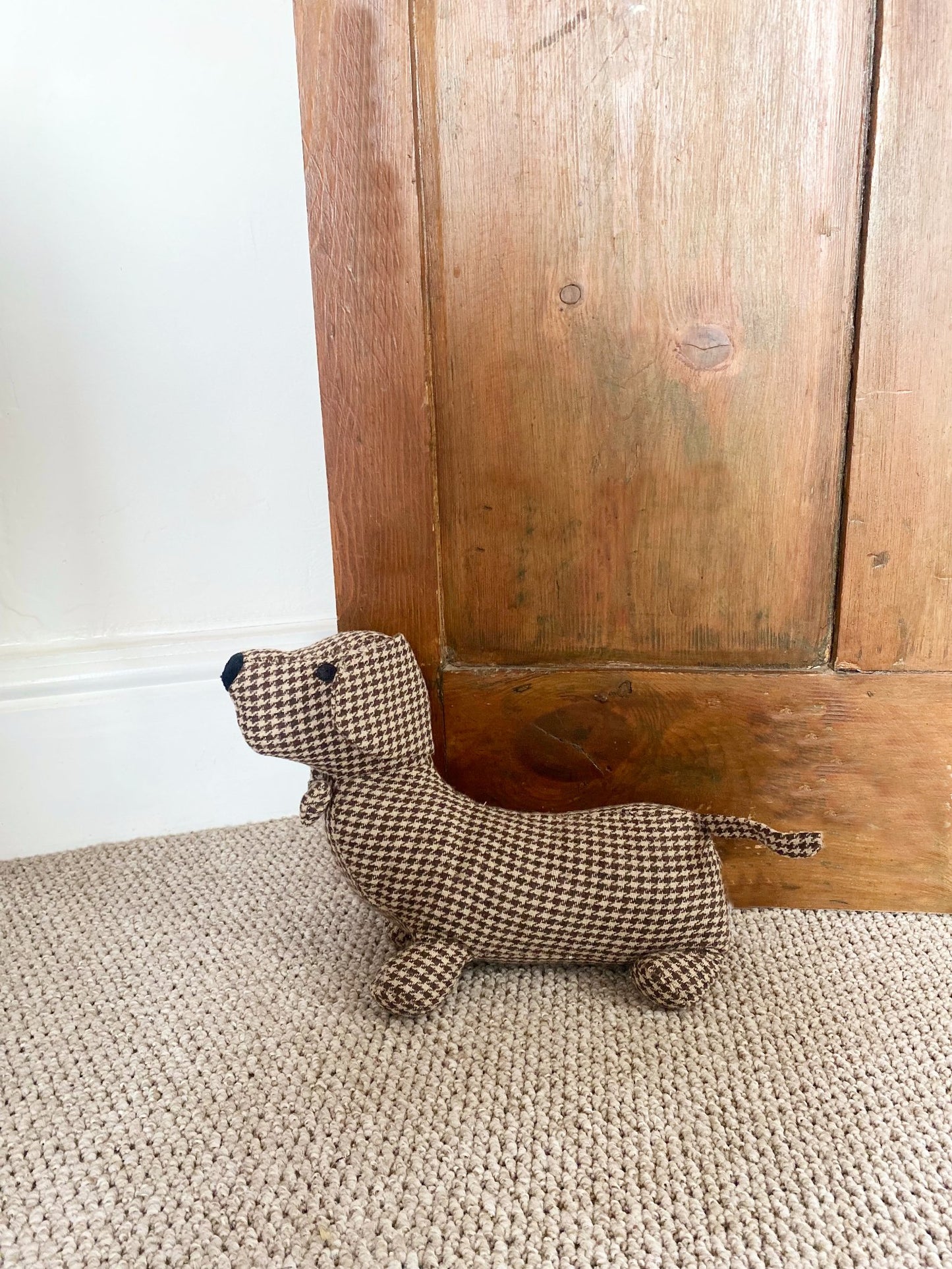 Brown Herringbone Fabric Sausage Dog Doorstop S-TX0931-B