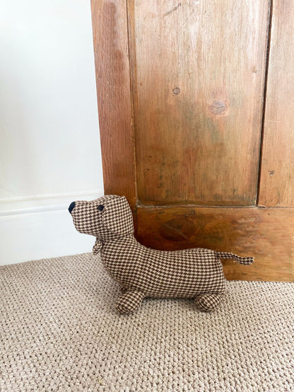 Brown Herringbone Fabric Sausage Dog Doorstop S-TX0931-B