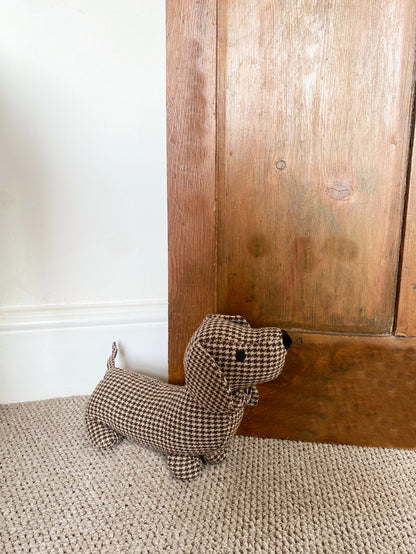 Brown Herringbone Fabric Sausage Dog Doorstop S-TX0931-B