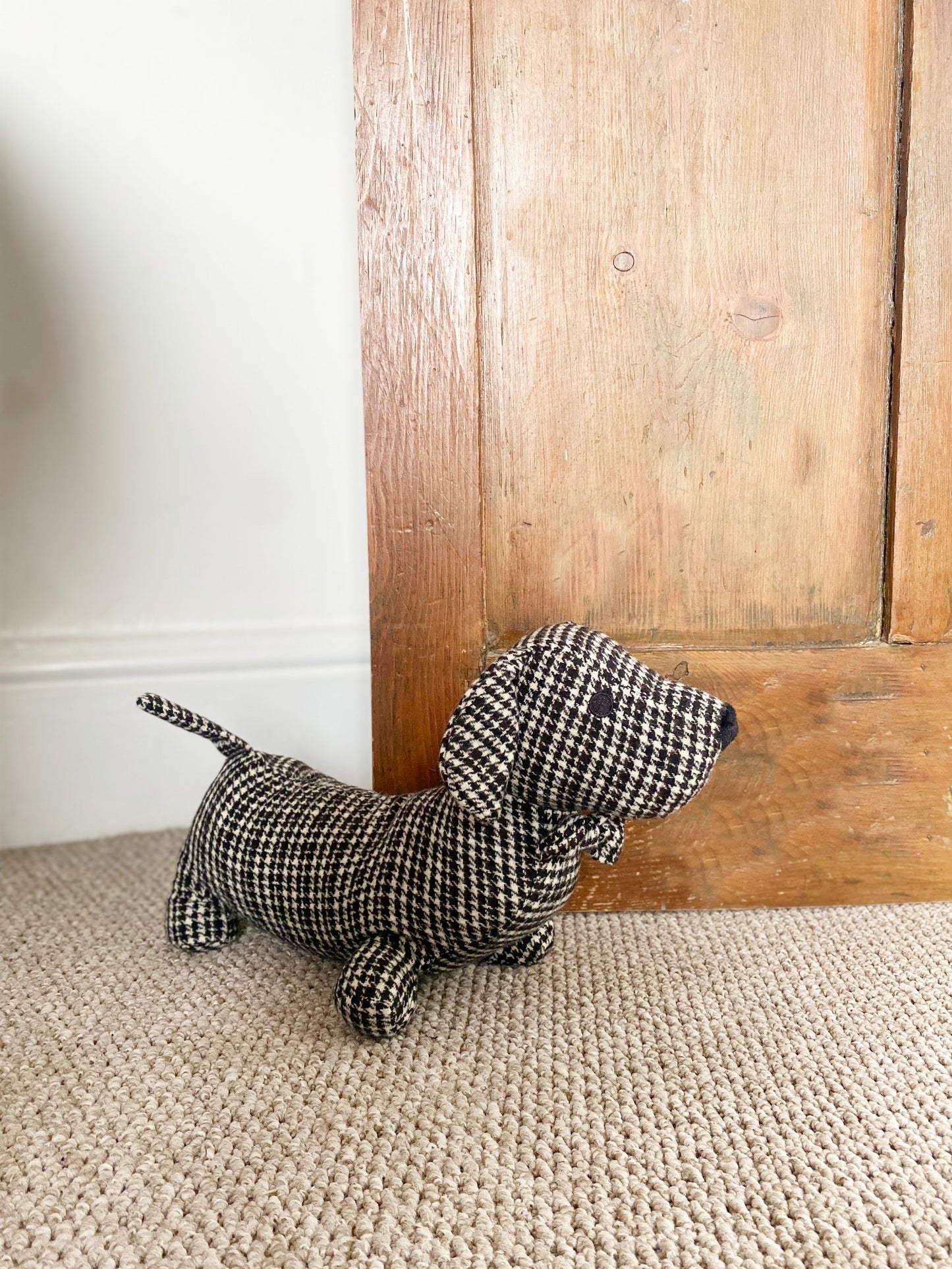 Grey Herringbone Fabric Sausage Dog Doorstop S-TX0931-G