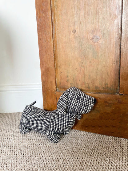 Grey Herringbone Fabric Sausage Dog Doorstop S-TX0931-G