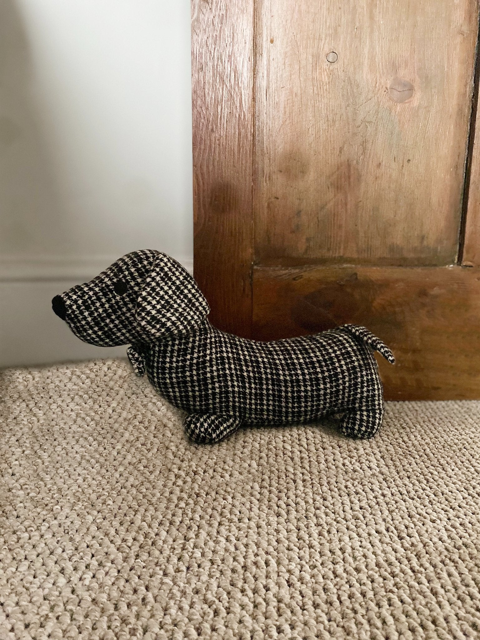 Grey Herringbone Fabric Sausage Dog Doorstop S-TX0931-G