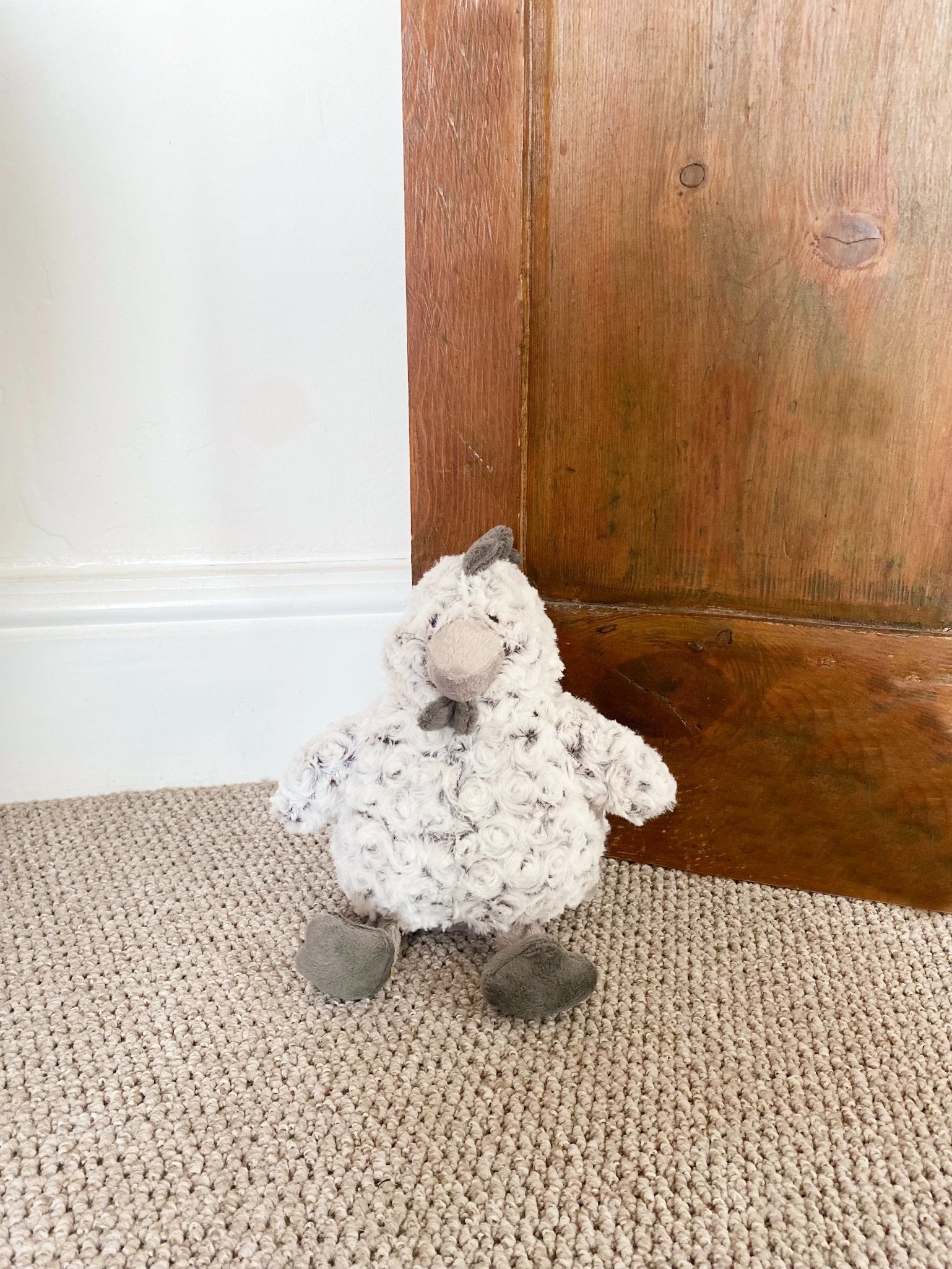 Curled Fur Fabric Grey Chicken Doorstop S-TX1265-G