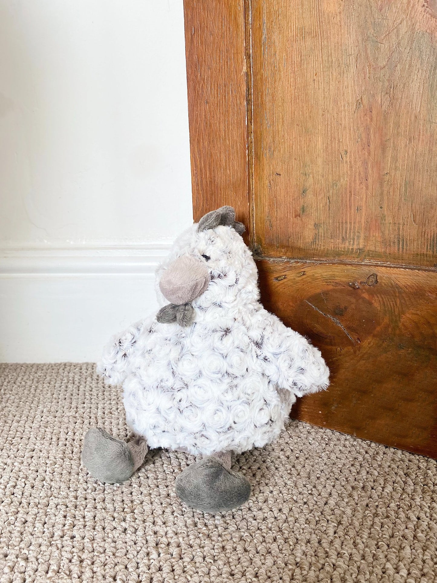 Curled Fur Fabric Grey Chicken Doorstop S-TX1265-G