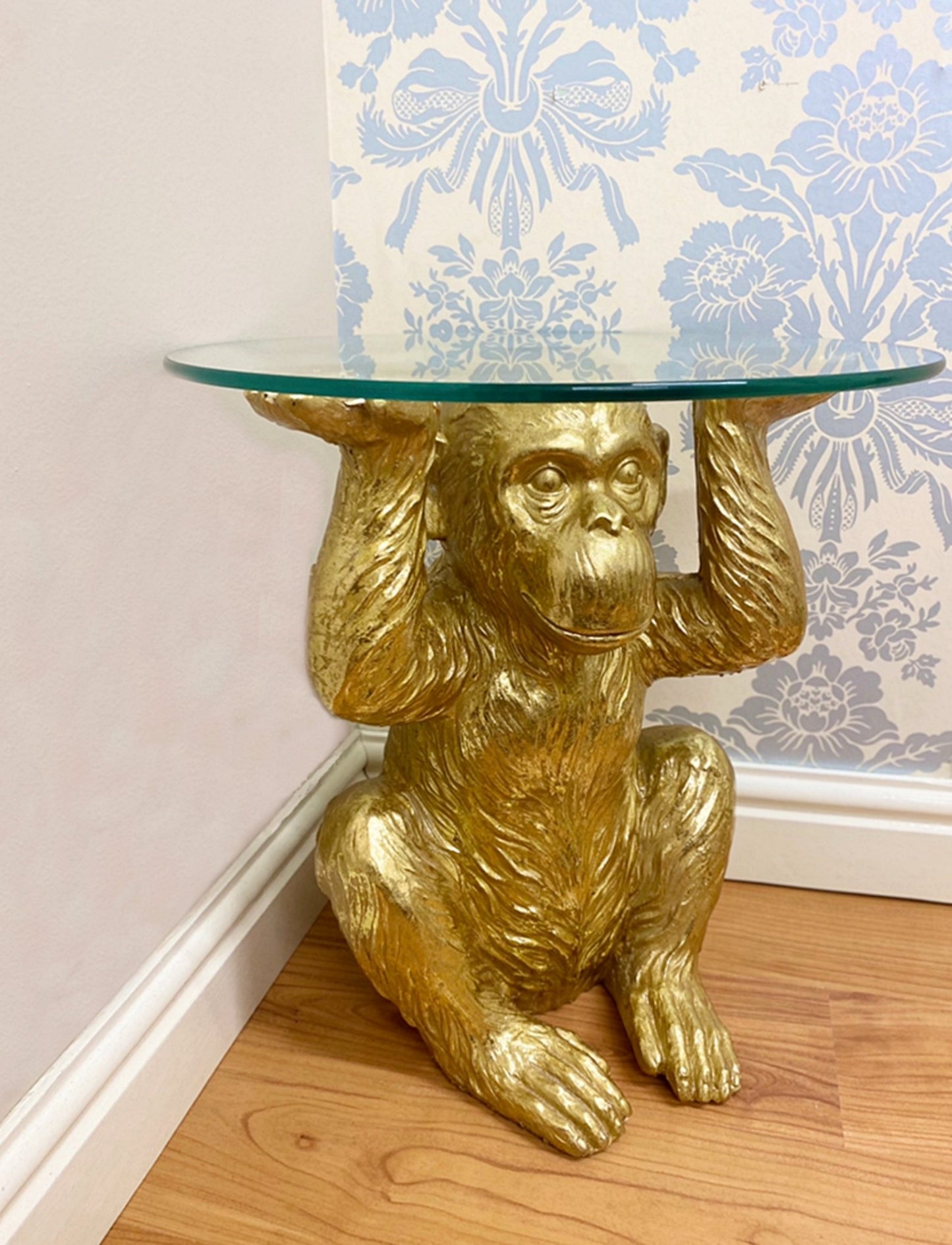 Gold Chimp With Glass Top Side Table S-WF2458