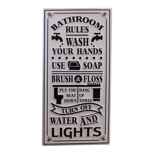 Metal, Wall Hanging Bathroom Rules Plaque, 60x30cm S-WP2251